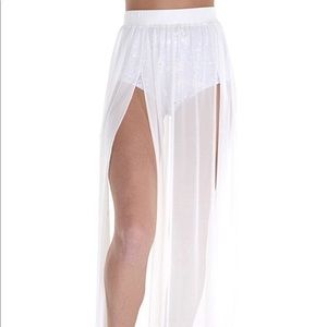 Sheer Mesh and Lace Long Side Slit Maxi Skirts
